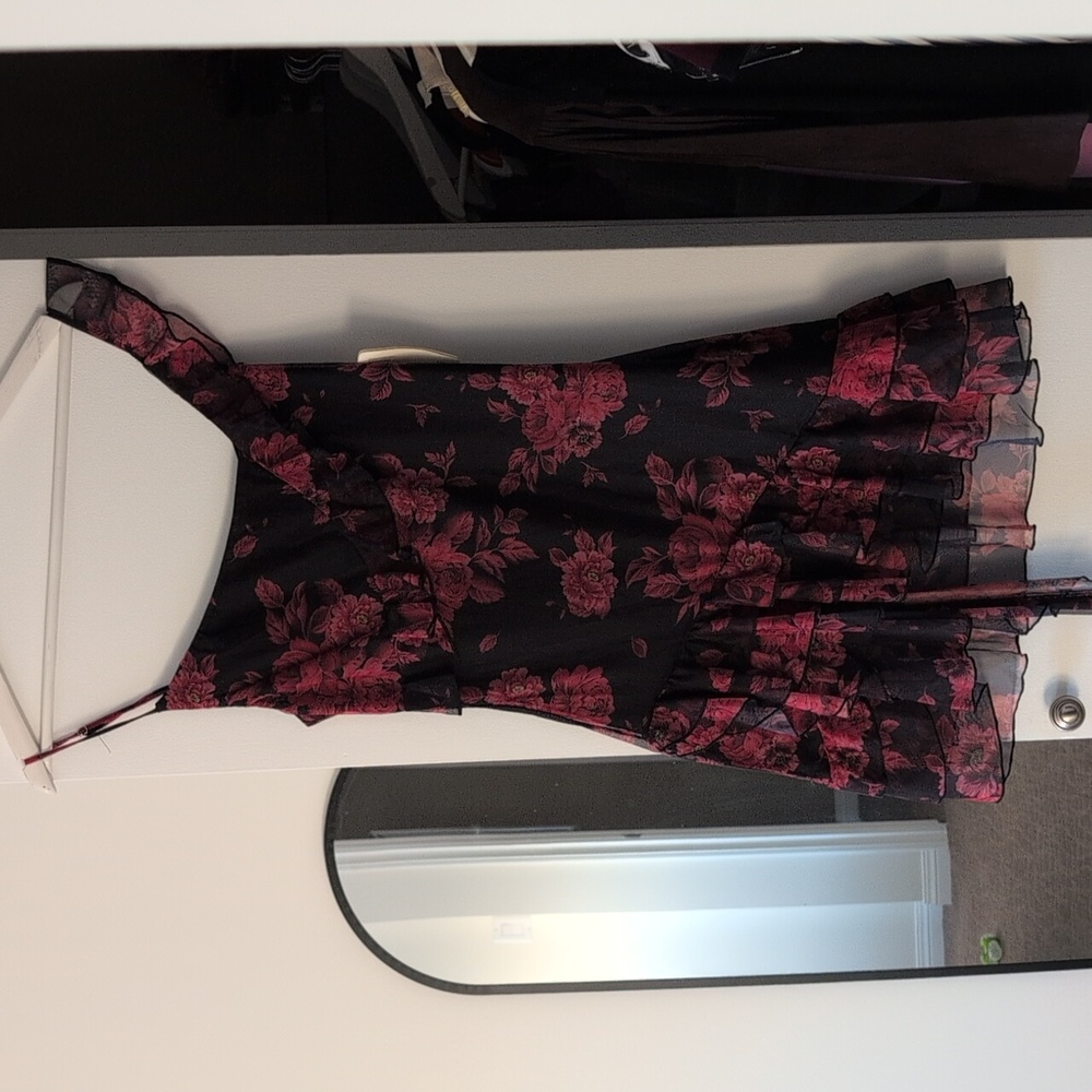Floral Black and Red Women's Dress - Picture 2 of 10
